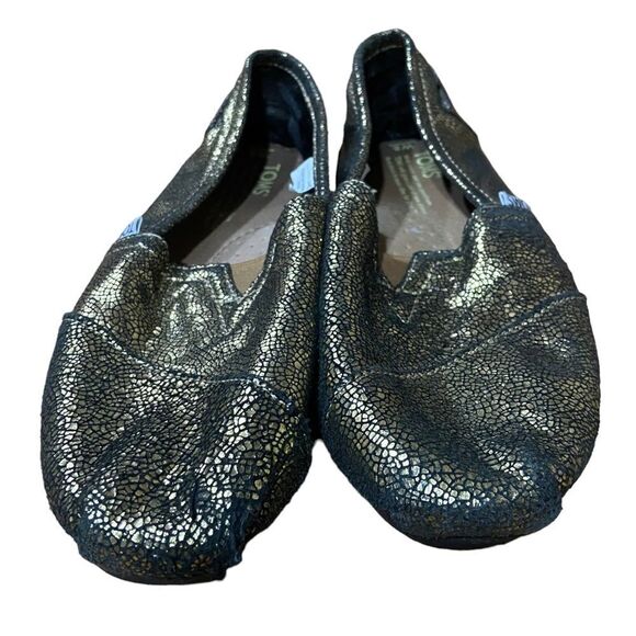 Toms Black & Gold Slide On Loafers - Picture 2 of 6